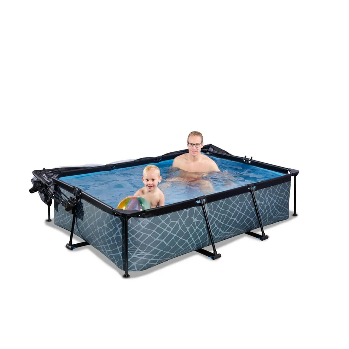 Exit - Piscina aspecto piedra 220 x 150 x 60 cm con bomba de filtro y cúpula*Exit Toys