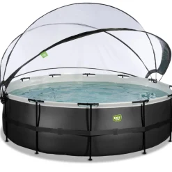 New Exit - Piscina Black Leather diámetro 488 x 122 cm con filtro de arena y cúpula Piscinas|Juguetes De Verano