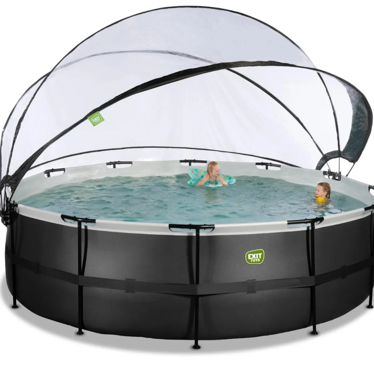 New Exit - Piscina Black Leather diámetro 488 x 122 cm con filtro de arena y cúpula Piscinas|Juguetes De Verano