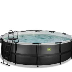 Exit - Piscina Black Leather diámetro 488 x 122 cm con filtro de arena, cúpula y bomba de calor*Exit Toys Hot