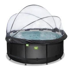 Exit - Piscina Black Leather diámetro 360 x 122 cm con filtro de arena, cúpula y bomba de calor*Exit Toys Sale