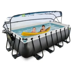 Exit - Piscina Black Leather 400 x 200 x 100 cm con filtro de arena, cúpula y bomba de calor*Exit Toys New