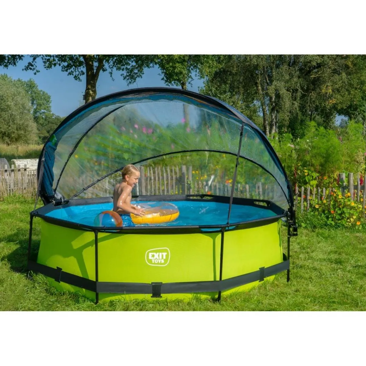 Exit - Piscina Lime verde diámetro 300 x 76 cm con filtro y cúpula transparente*Exit Toys