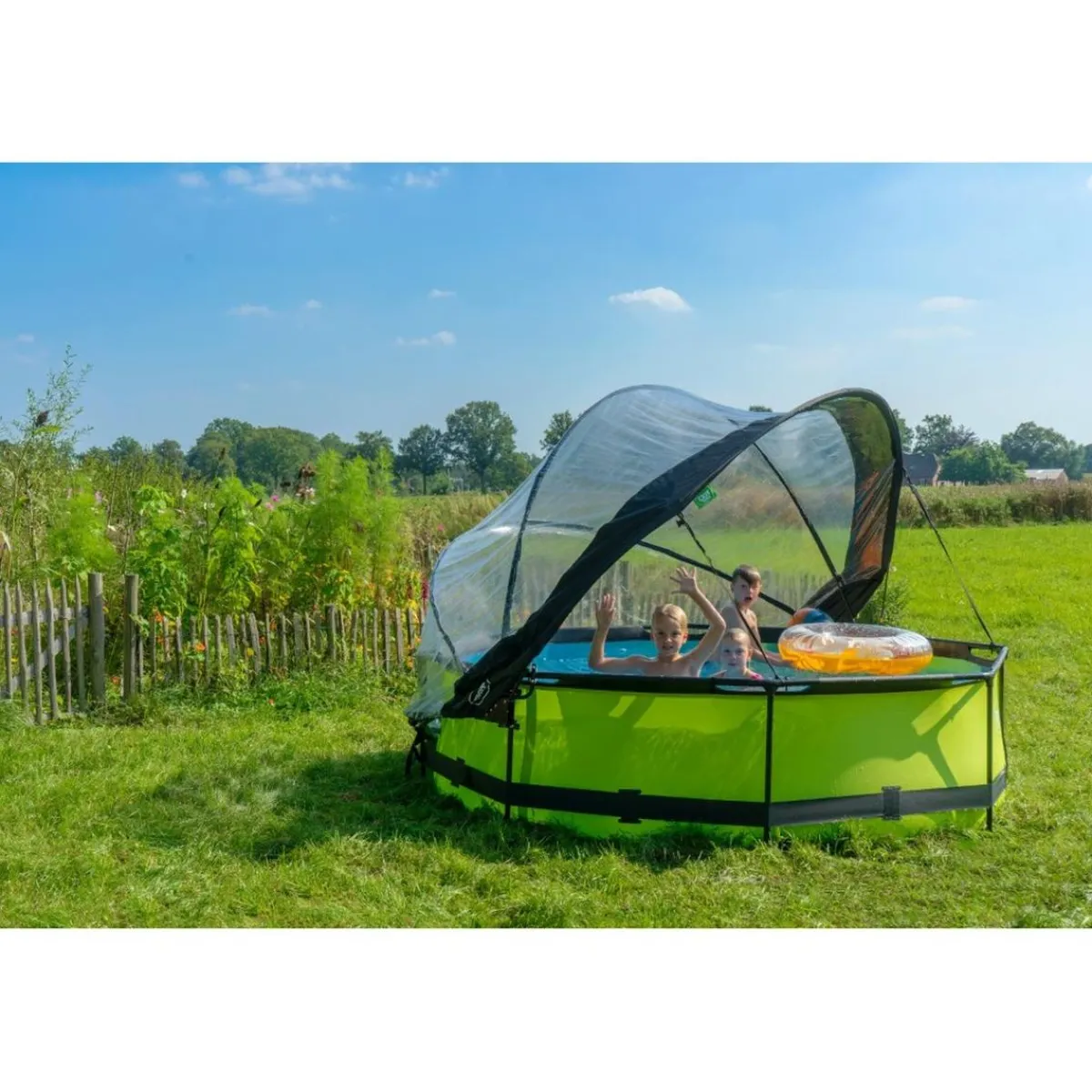 Exit - Piscina Lime verde diámetro 300 x 76 cm con filtro y cúpula transparente*Exit Toys