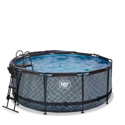 Exit - Piscina Stone efecto piedra gris diámetro 360 x 122 cm con filtro de arena, cúpula transparente y bomba de calor*Exit Toys Online