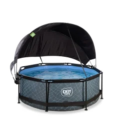 Outlet Exit - Piscina Stone efecto piedra gris diámetro 244 x 76 cm con filtro y toldo negro Piscinas|Juguetes De Verano