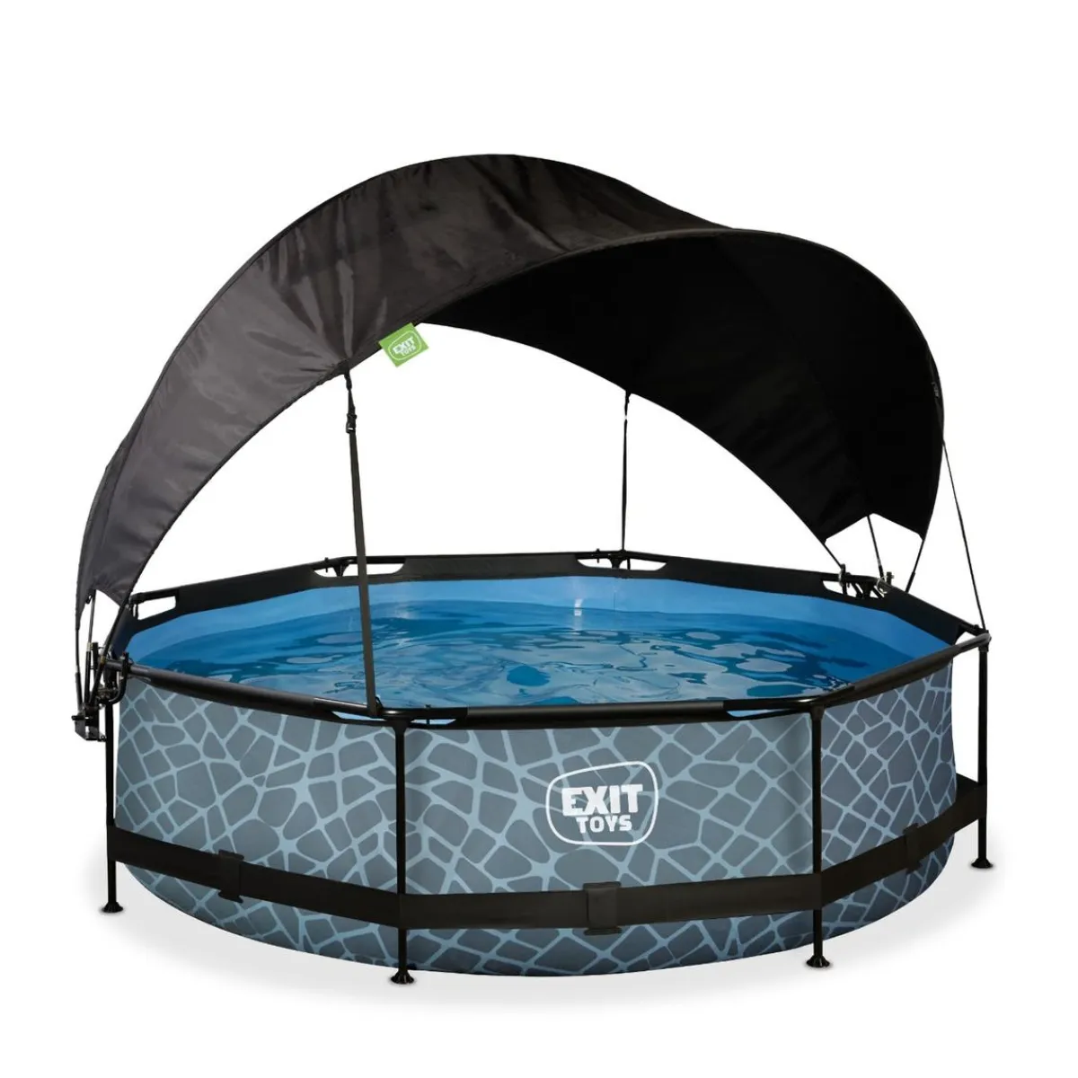 Exit - Piscina Stone efecto piedra gris diámetro 300 x 76 cm con filtro y toldo negro*Exit Toys Hot