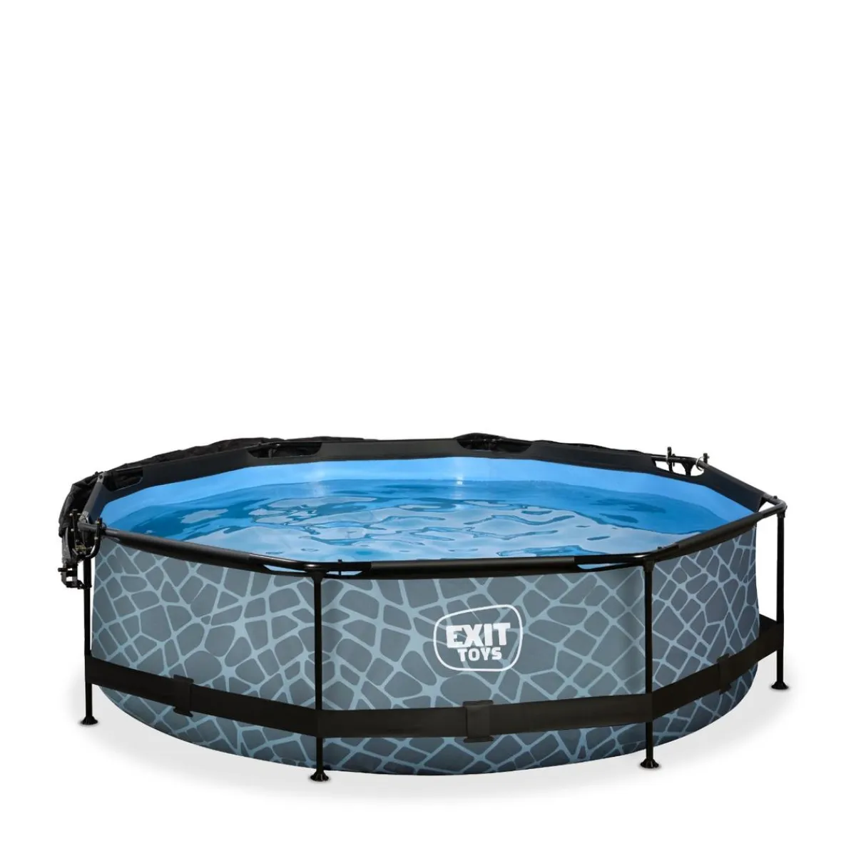 Exit - Piscina Stone efecto piedra gris diámetro 300 x 76 cm con filtro y toldo negro*Exit Toys Hot