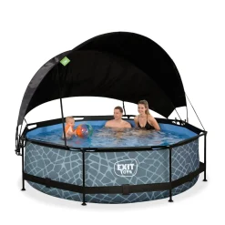 Exit - Piscina Stone efecto piedra gris diámetro 300 x 76 cm con filtro y toldo negro*Exit Toys Hot