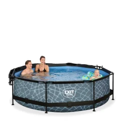 Exit - Piscina Stone efecto piedra gris diámetro 300 x 76 cm con filtro y toldo negro*Exit Toys Hot