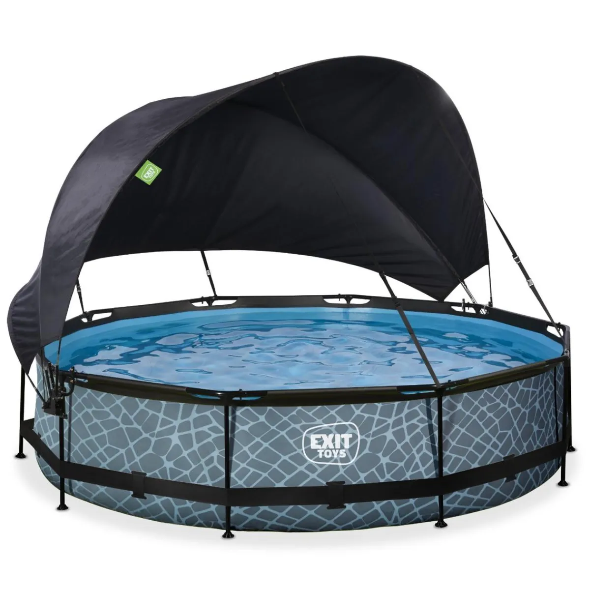 New Exit - Piscina Stone efecto piedra gris diámetro 360 x 76 cm con filtro y toldo negro Piscinas|Juguetes De Verano