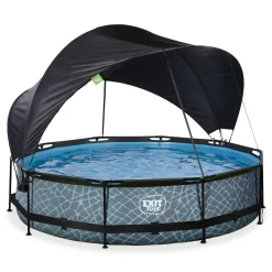 New Exit - Piscina Stone efecto piedra gris diámetro 360 x 76 cm con filtro y toldo negro Piscinas|Juguetes De Verano