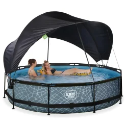 New Exit - Piscina Stone efecto piedra gris diámetro 360 x 76 cm con filtro y toldo negro Piscinas|Juguetes De Verano