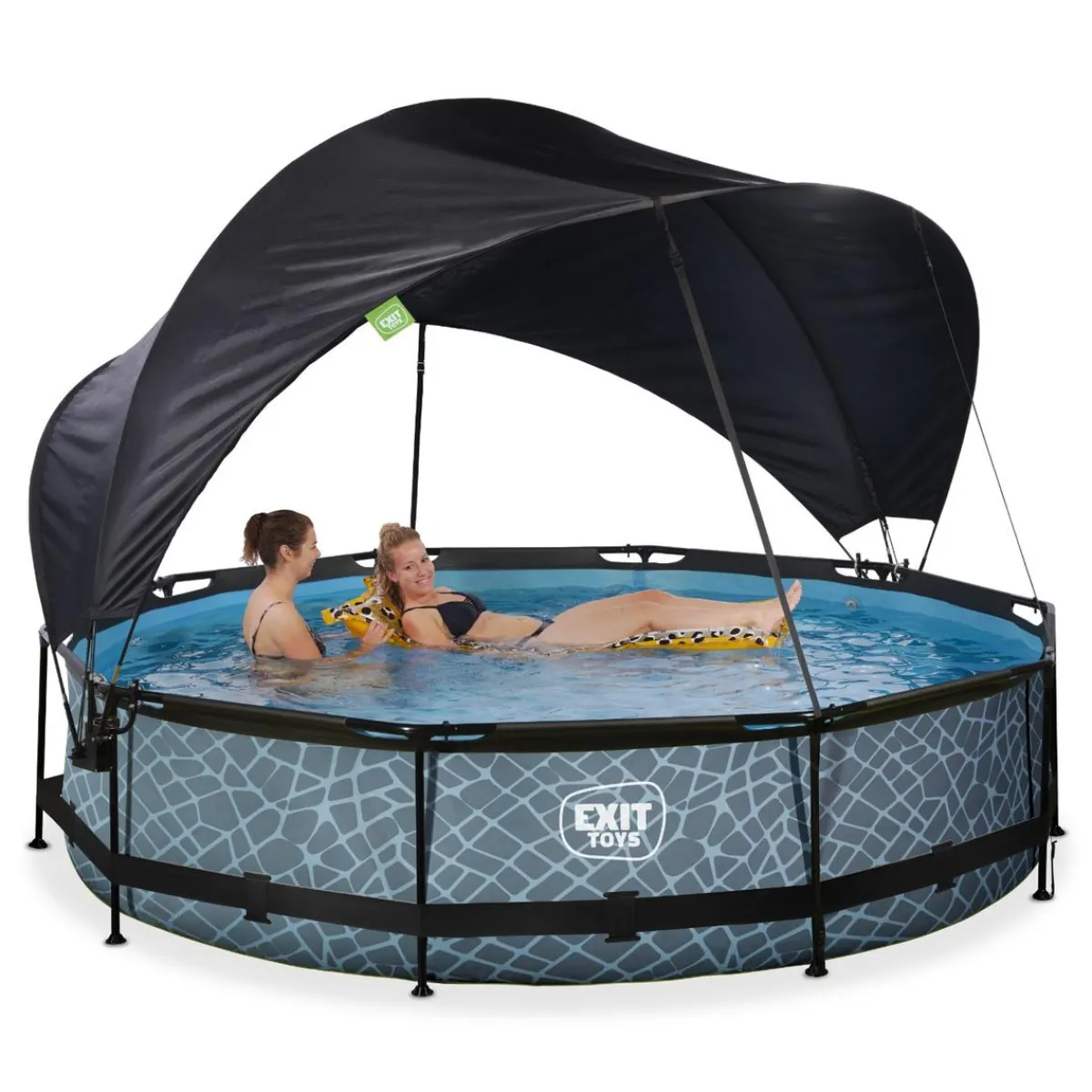 New Exit - Piscina Stone efecto piedra gris diámetro 360 x 76 cm con filtro y toldo negro Piscinas|Juguetes De Verano