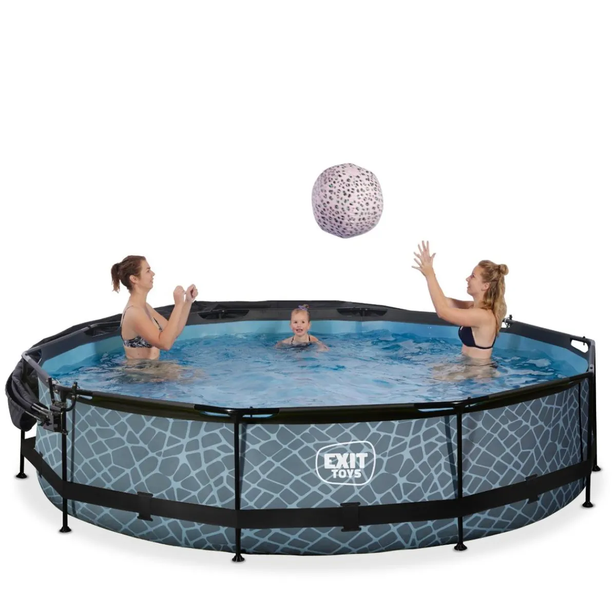 New Exit - Piscina Stone efecto piedra gris diámetro 360 x 76 cm con filtro y toldo negro Piscinas|Juguetes De Verano