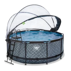 Exit - Piscina Stone efecto piedra gris diámetro 360 x 122 cm con filtro de arena y cúpula transparente*Exit Toys New