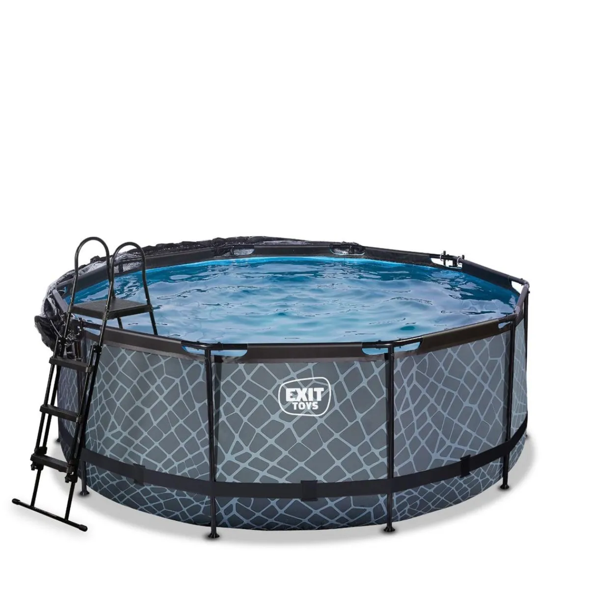 Exit - Piscina Stone efecto piedra gris diámetro 360 x 122 cm con filtro de arena y cúpula transparente*Exit Toys New