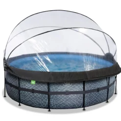 Exit - Piscina Stone gris diámetro 427 x 122 cm con filtro de arena, cúpula y bomba de calor*Exit Toys Clearance