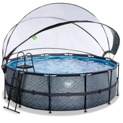 Exit - Piscina Stone gris diámetro 427 x 122 cm con filtro de arena, cúpula y bomba de calor*Exit Toys Clearance