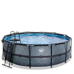 Exit - Piscina Stone gris diámetro 427 x 122 cm con filtro de arena, cúpula y bomba de calor*Exit Toys Clearance