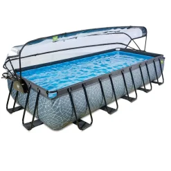 Exit - Piscina Stone gris 540 x 250 x 100 cm con filtro de arena y cúpula*Exit Toys Clearance