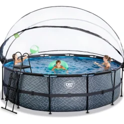 Clearance Exit - Piscina Stone gris diámetro 450 x 122 cm con filtro de arena, cúpula y bomba de calor Juguetes De Verano|Piscinas