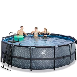 Clearance Exit - Piscina Stone gris diámetro 450 x 122 cm con filtro de arena, cúpula y bomba de calor Juguetes De Verano|Piscinas