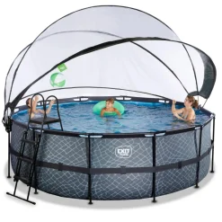 Exit - Piscina Stone gris diámetro 427 x 122 cm con filtro de arena y cúpula Piscinas|Juguetes De Verano