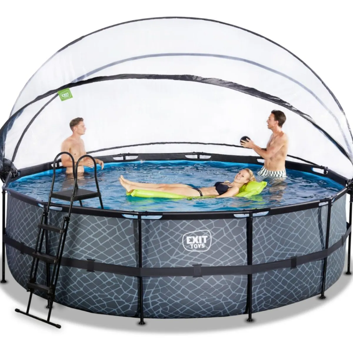 New Exit - Piscina Stone gris diámetro 488 x 122 cm con filtro de arena, cúpula y bomba de calor Piscinas|Juguetes De Verano