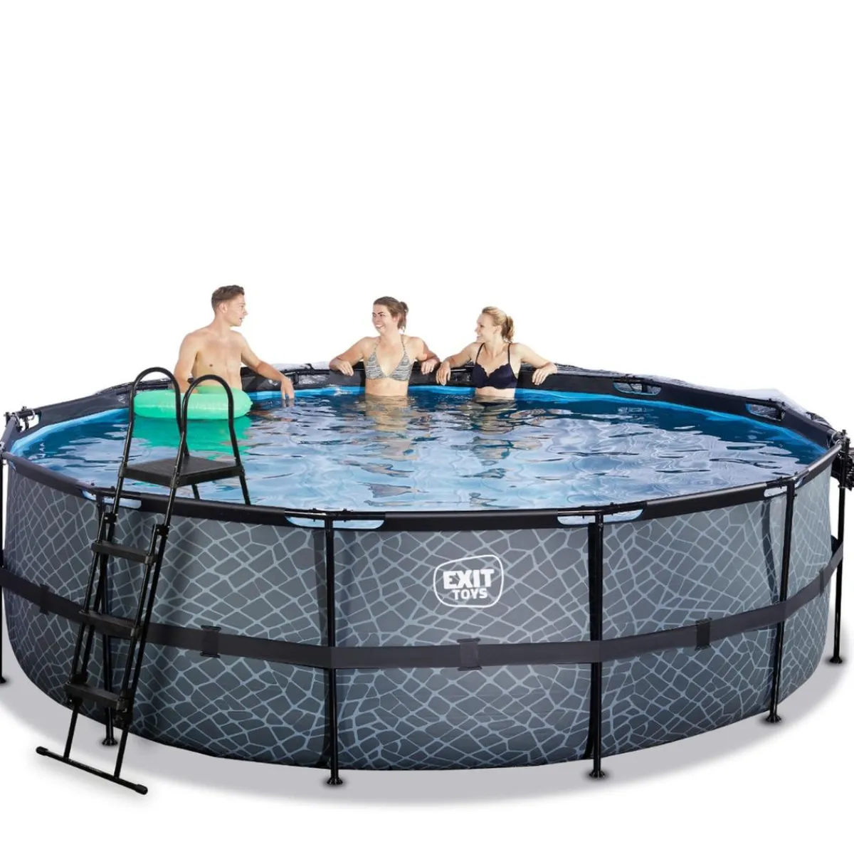 New Exit - Piscina Stone gris diámetro 488 x 122 cm con filtro de arena, cúpula y bomba de calor Piscinas|Juguetes De Verano