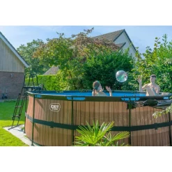 Hot Exit - Piscina Wood efecto madera diámetro 450 x 122 cm con filtro de arena Piscinas|Juguetes De Verano