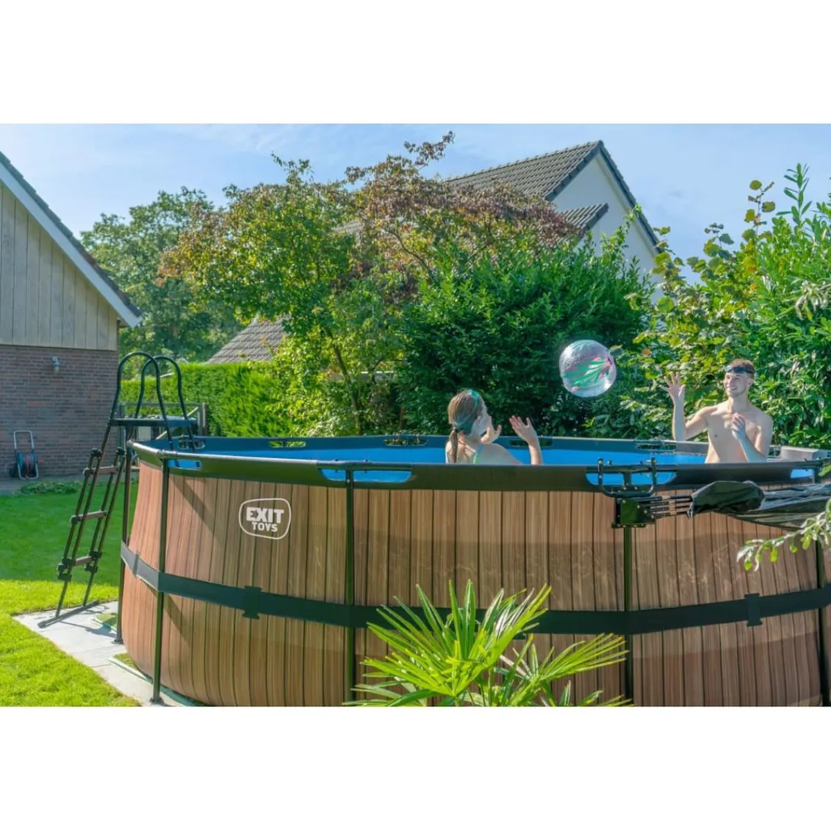 Hot Exit - Piscina Wood efecto madera diámetro 450 x 122 cm con filtro de arena Piscinas|Juguetes De Verano