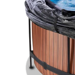Hot Exit - Piscina Wood efecto madera marrón diámetro 360 x 122 cm con filtro de arena, cúpula transparente y bomba de calor Piscinas|Juguetes De Verano