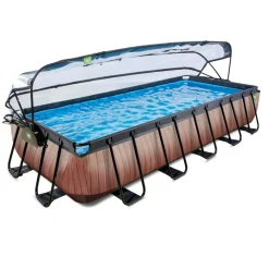 Exit - Piscina Wood efecto madera 540 x 250 x 100 cm con filtro de arena, cúpula y bomba de calor*Exit Toys Outlet
