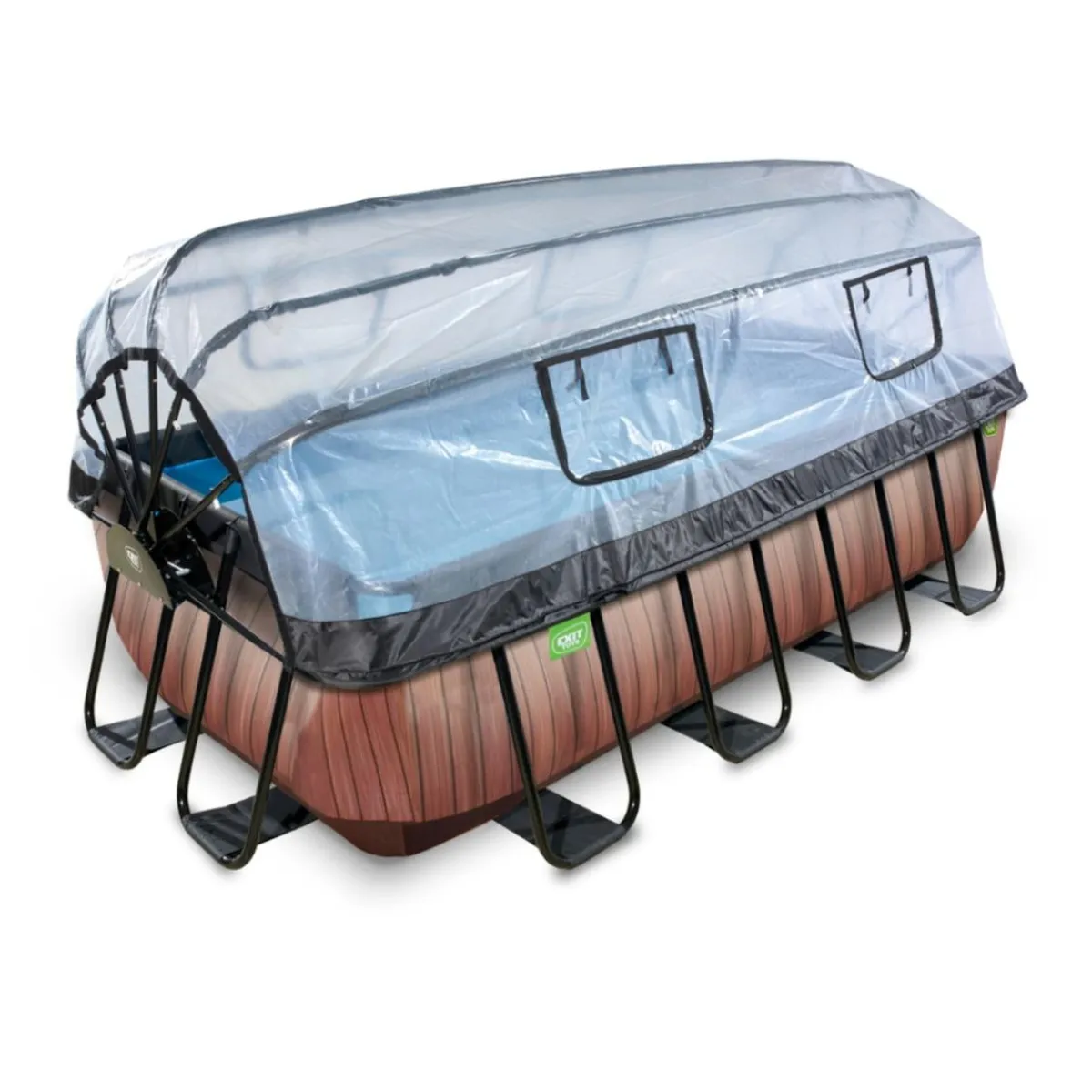 Exit - Piscina Wood efecto madera 400 x 200 x 100 cm con filtro de arena, cúpula y bomba de calor*Exit Toys Online