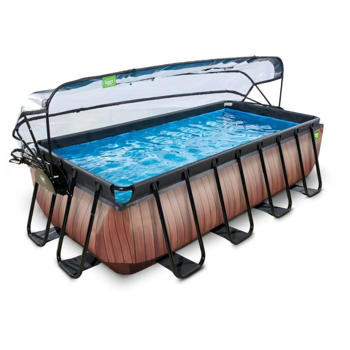Exit - Piscina Wood efecto madera 400 x 200 x 100 cm con filtro de arena, cúpula y bomba de calor*Exit Toys Online
