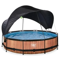 Exit - Piscina Wood efecto madera diámetro 360 x 76 cm con filtro y toldo negro*Exit Toys Online