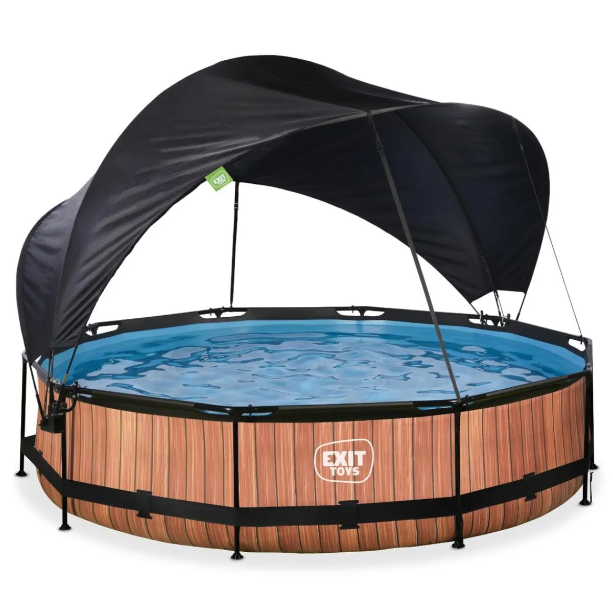 Exit - Piscina Wood efecto madera diámetro 360 x 76 cm con filtro y toldo negro*Exit Toys Online