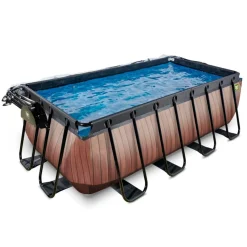 Exit - Piscina Wood efecto madera 400 x 200 x 122 cm con filtro de arena y cúpula*Exit Toys Outlet