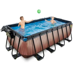 Exit - Piscina Wood efecto madera 400 x 200 x 122 cm con filtro de arena y cúpula*Exit Toys Outlet