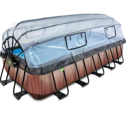 Exit - Piscina Wood efecto madera 540 x 250 x 122 cm con filtro de arena, cúpula y bomba de calor*Exit Toys Hot
