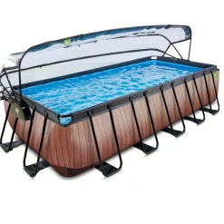 Exit - Piscina Wood efecto madera 540 x 250 x 122 cm con filtro de arena, cúpula y bomba de calor*Exit Toys Hot