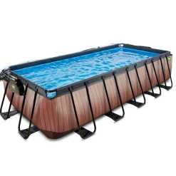 Exit - Piscina Wood efecto madera 540 x 250 x 122 cm con filtro de arena, cúpula y bomba de calor*Exit Toys Hot