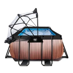Exit - Piscina Wood efecto madera 540 x 250 x 122 cm con filtro de arena, cúpula y bomba de calor*Exit Toys Hot
