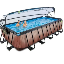 Exit - Piscina Wood efecto madera 540 x 250 x 122 cm con filtro de arena, cúpula y bomba de calor*Exit Toys Hot