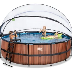 Sale Exit - Piscina Wood efecto madera diámetro 488 x 122 cm con filtro de arena, cúpula y bomba de calor Piscinas|Juguetes De Verano