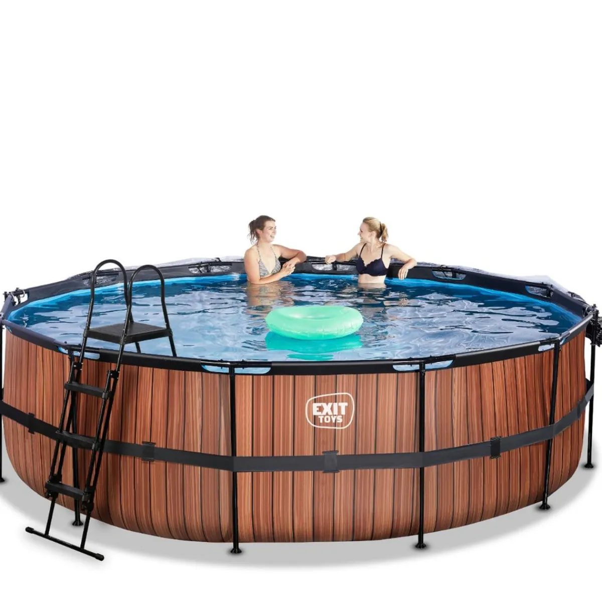 Sale Exit - Piscina Wood efecto madera diámetro 488 x 122 cm con filtro de arena, cúpula y bomba de calor Piscinas|Juguetes De Verano