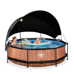 Sale Exit - Piscina Wood efecto madera diámetro 300 x 76 cm con filtro y toldo negro Piscinas|Juguetes De Verano