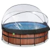 Exit - Piscina Wood efecto madera diámetro 427 x 122 cm con filtro de arena, cúpula y bomba de calor*Exit Toys