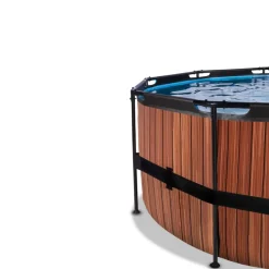 Exit - Piscina Wood efecto madera diámetro 427 x 122 cm con filtro de arena, cúpula y bomba de calor*Exit Toys